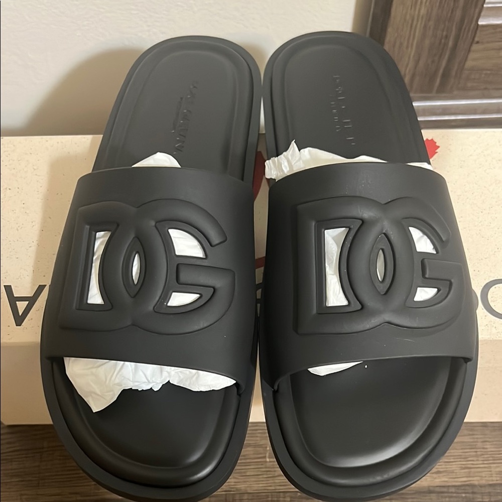 Black Logo Slide Sandals